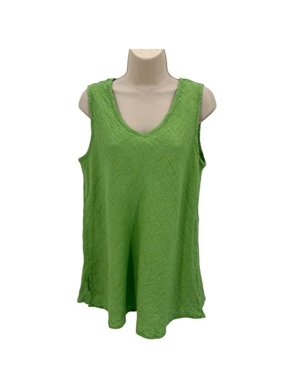NWOT Flax Womens Green Linen Sleeveless Lightweight Striped Texture Tank Top S